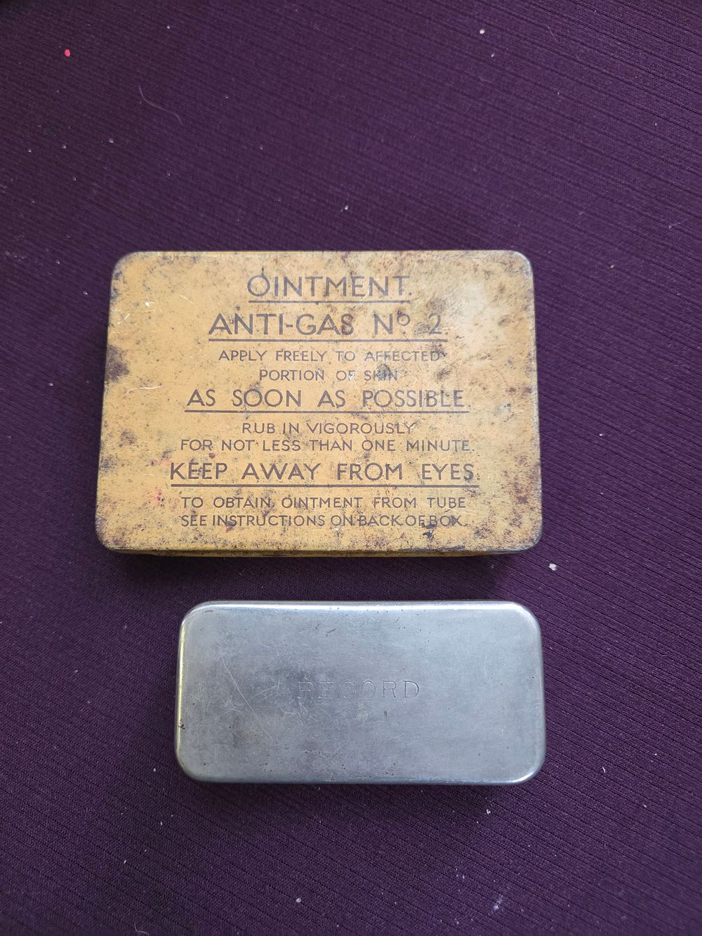 Lot 635 – Two Items of Second World War British Military Equipment comprising an Ointment Anti-Gas No. 2 Kit and a Record Syringe