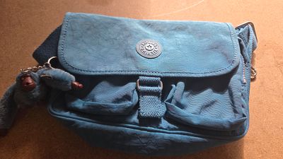 Kipling Dusty Blue Crinkled Nylon Crossbody Messenger Bag