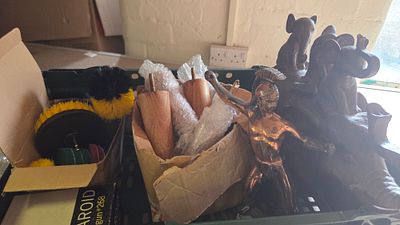 A Collection of Miscellaneous Decorative and Household Items including a Cast Metal Warrior 