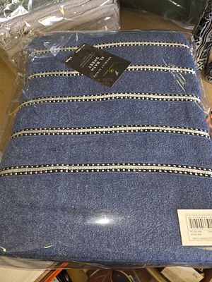 A Three Pack of Cavendish Carvalho Bromley Stripe Navy Blue Cotton XL Bath Sheets