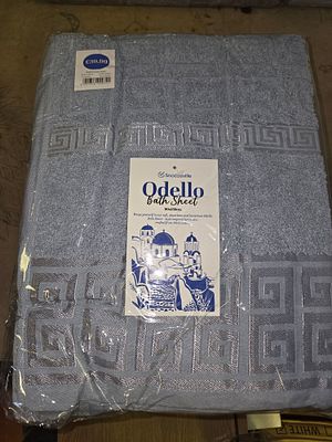 3 Snoozeville Odello Greek Key Pattern 100% Cotton XL Bath Sheets in Denim Blue