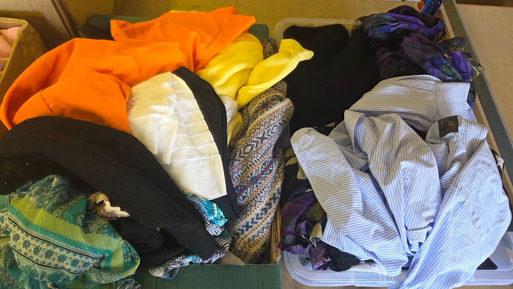 Lot 228 – Two Boxes of Clothing and Textiles including Charles Tyrwhitt