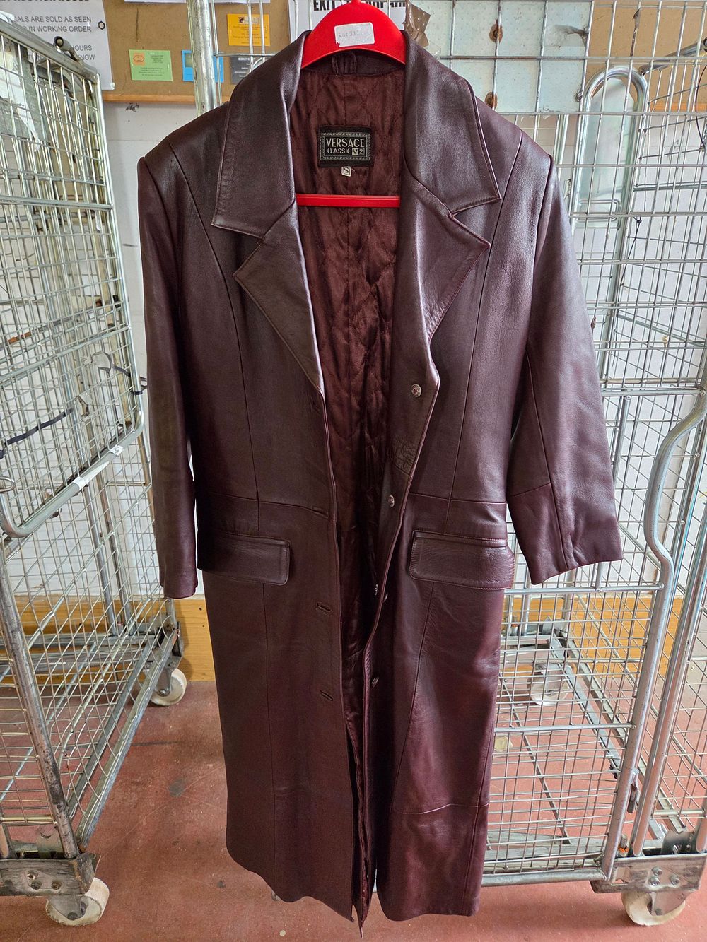 Lot 271 – A Genuine Vintage Versace Classic V2 Leather Long-line Coat Size S