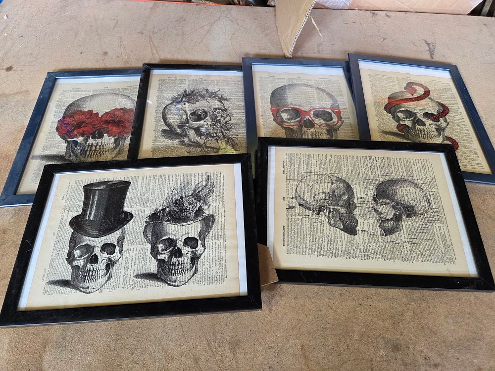 Lot 289 – A Set of Six Contemporary Gothic Skull Prints on Dictionary-Style Paper