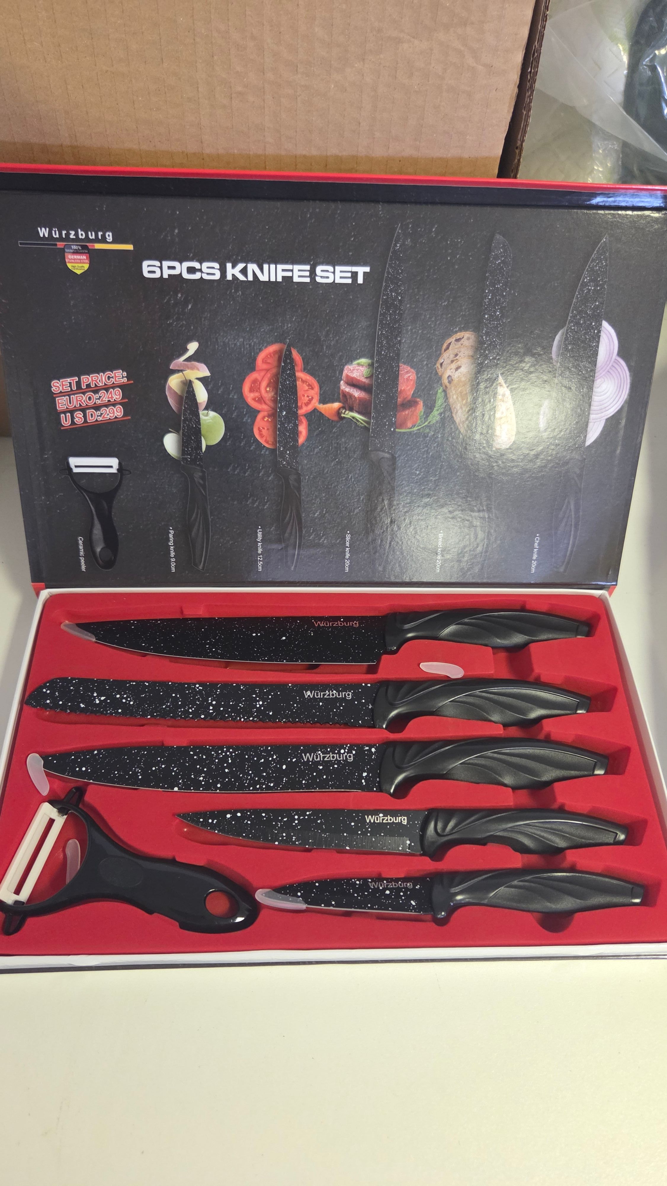 Würzburg 6-Piece Marble Coated Stainless Steel Kitchen Knife Set