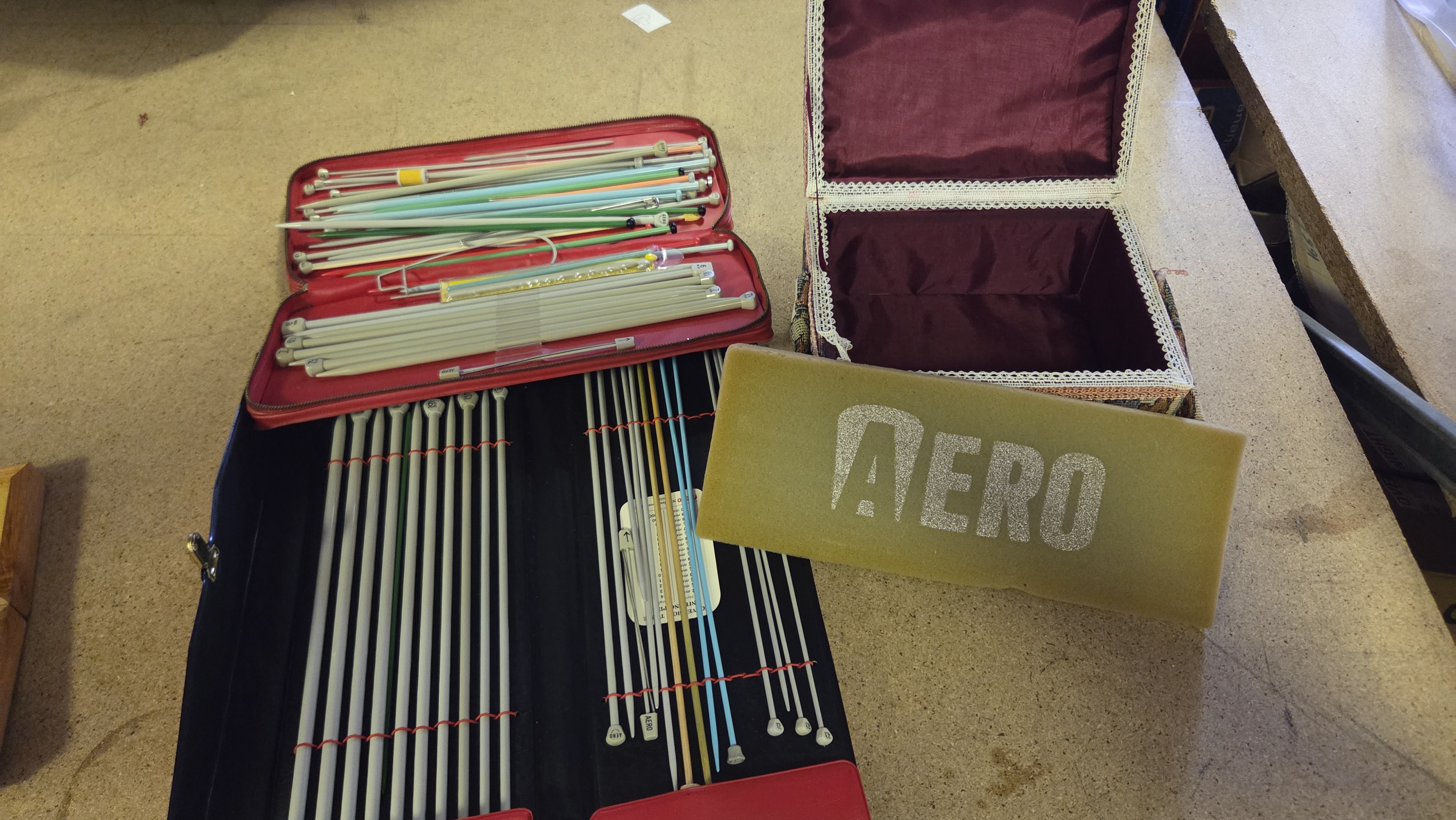 A Collection of Vintage Aero Needles Group Ltd Knitting Equipment and Storage Cases