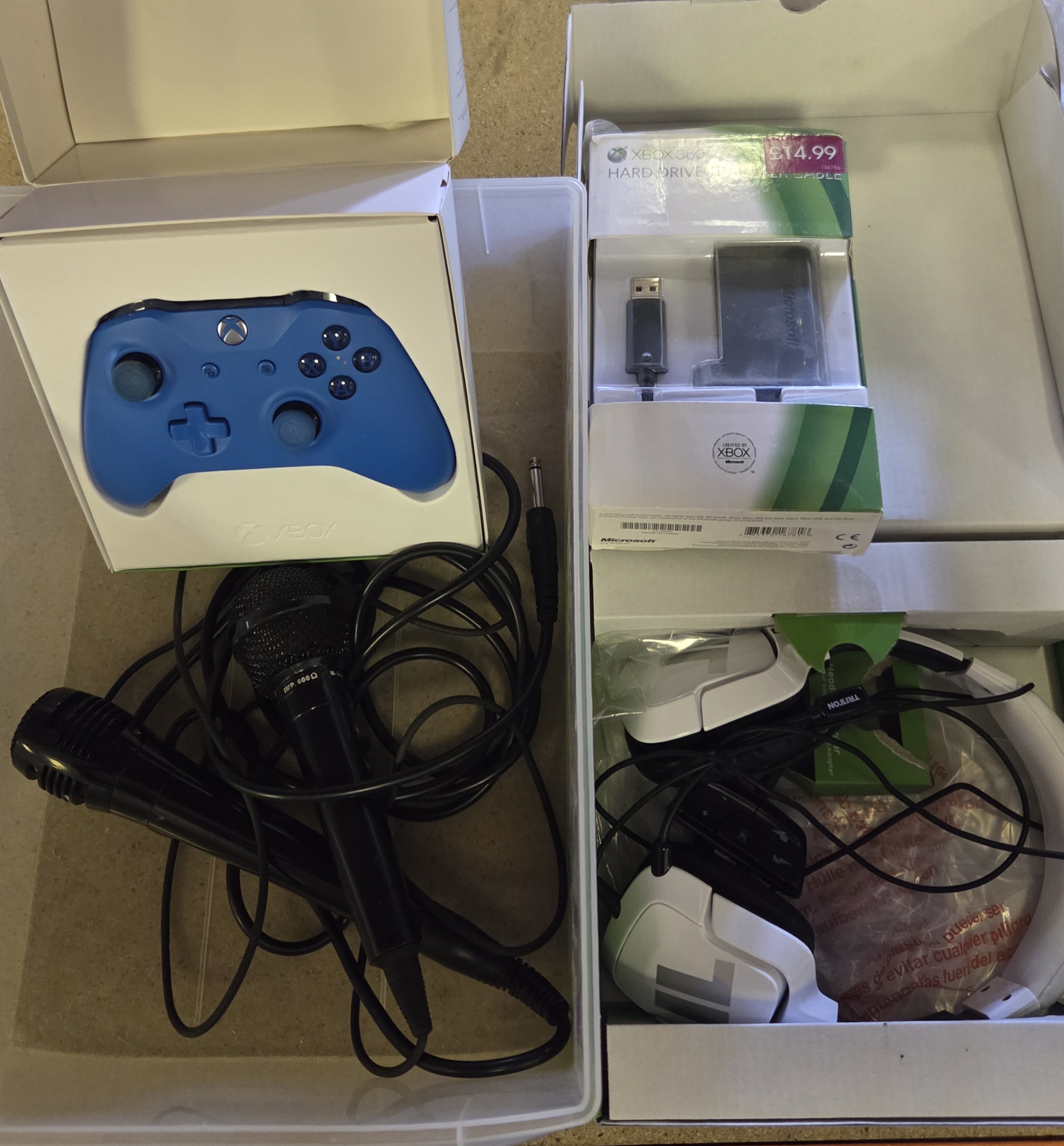 A Collection of Xbox Gaming Accessories and Audio Peripherals including a Wireless Controller and Tritton Kama Headset