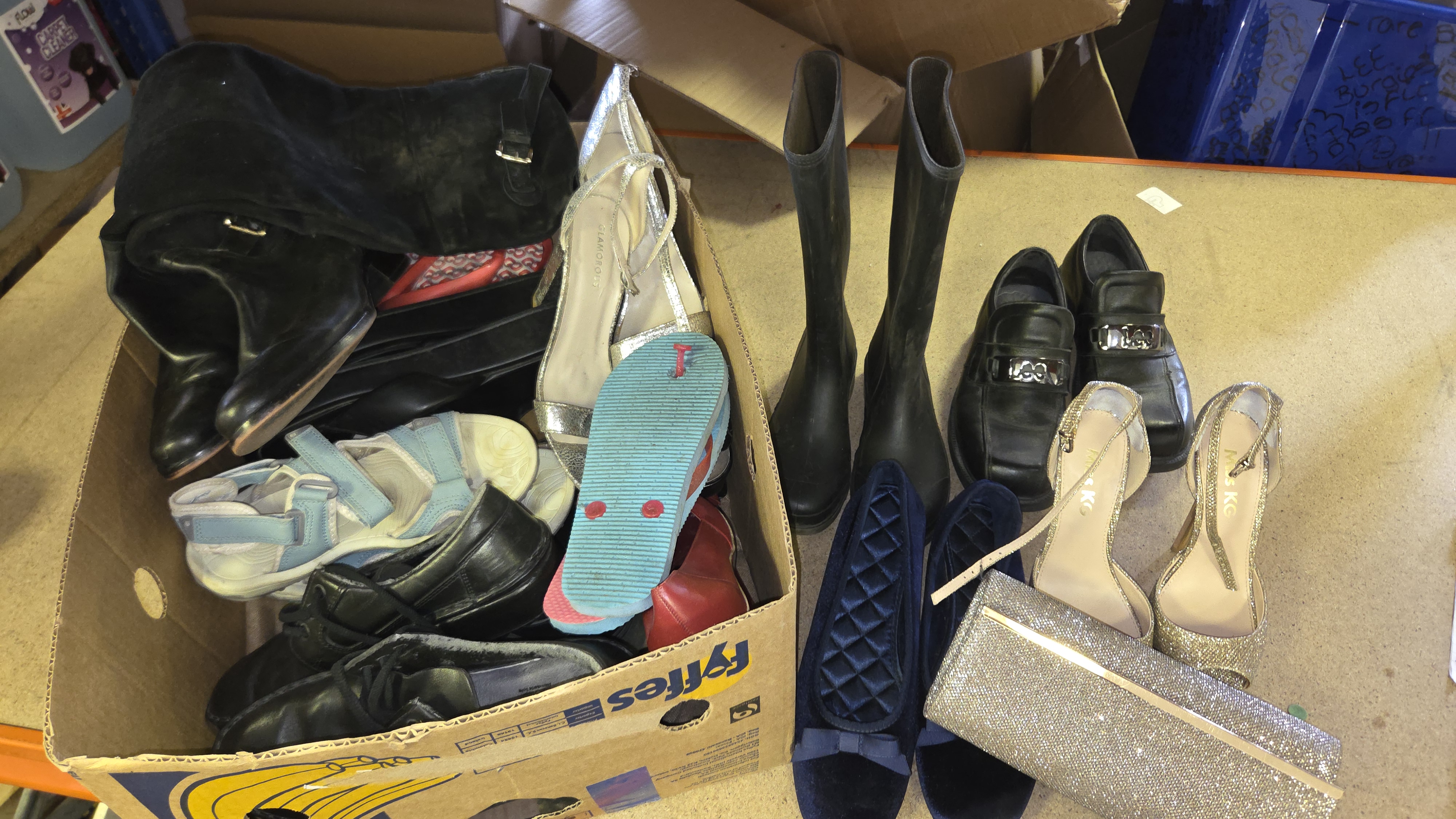 An Assortment of Ladies Footwear and an Evening Bag including Miss KG and Glamorous