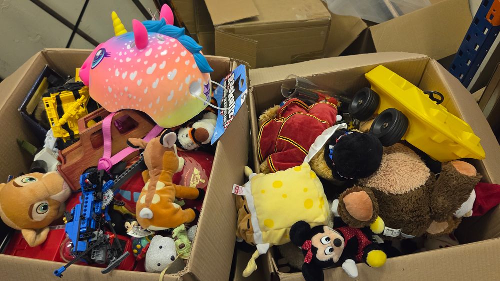 Lot 162 – Two Boxes of Mixed Media Branded Toys and Children’s Equipment