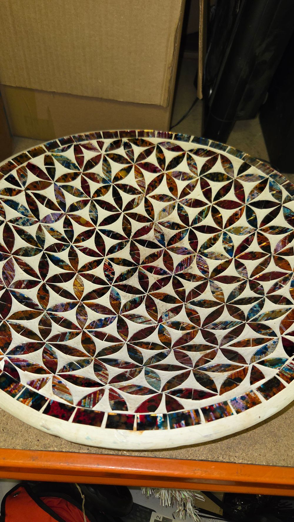 Lot 186 – Large Iridescent Glass Mosaic Flower of Life Decorative Bowl