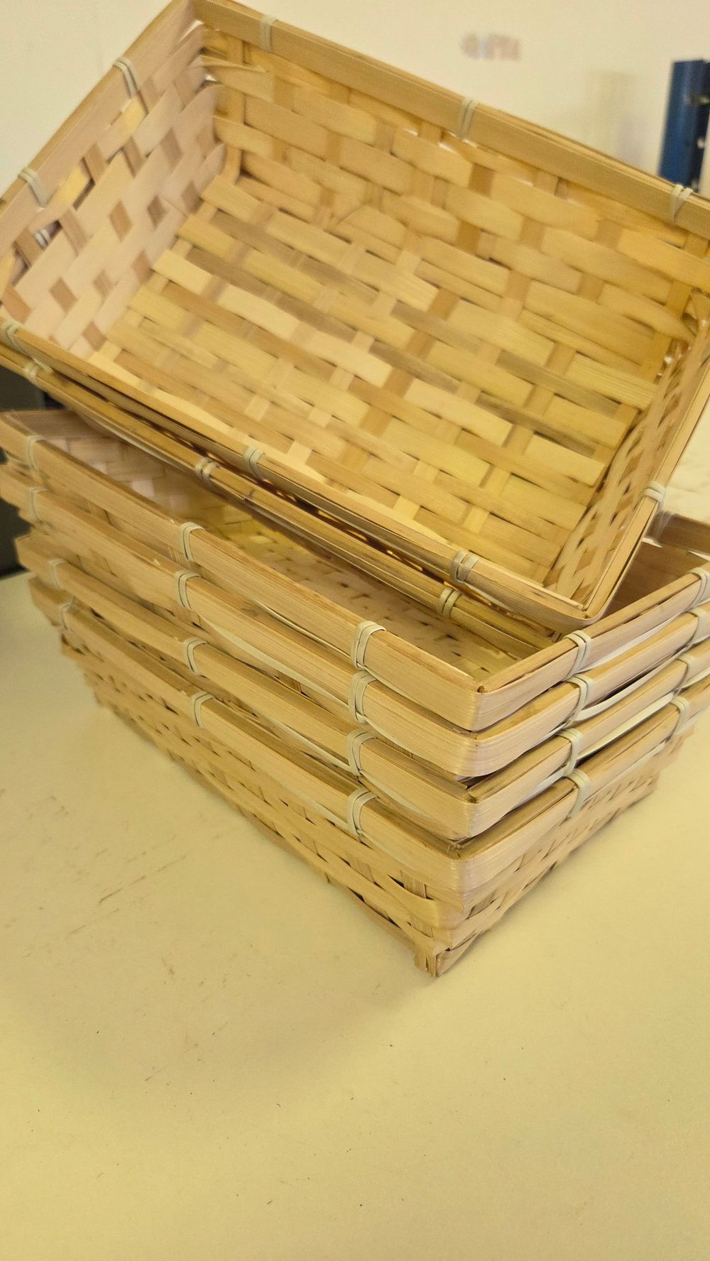 Lot 205 – Six Natural Rectangular Woven Bamboo Utility Baskets