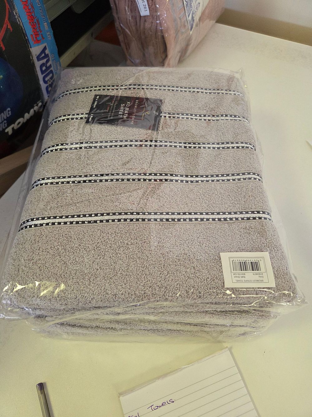 Lot 262 – A Three-Pack of Bromley Stripe XL Bath Sheets in Grey