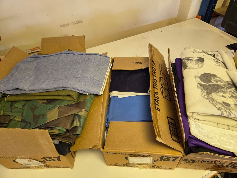 Lot 340 – A Collection of Fabric Remnants and Textile Lengths in Three Cardboard Boxes