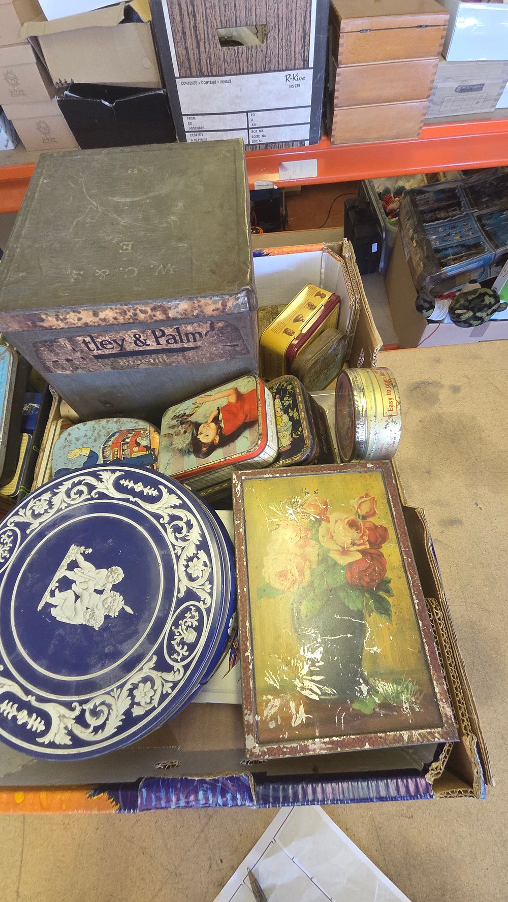Lot 354 – A Collection of Vintage Lithographed Advertising and Decorative Tinplate Containers including Huntley & Palmers