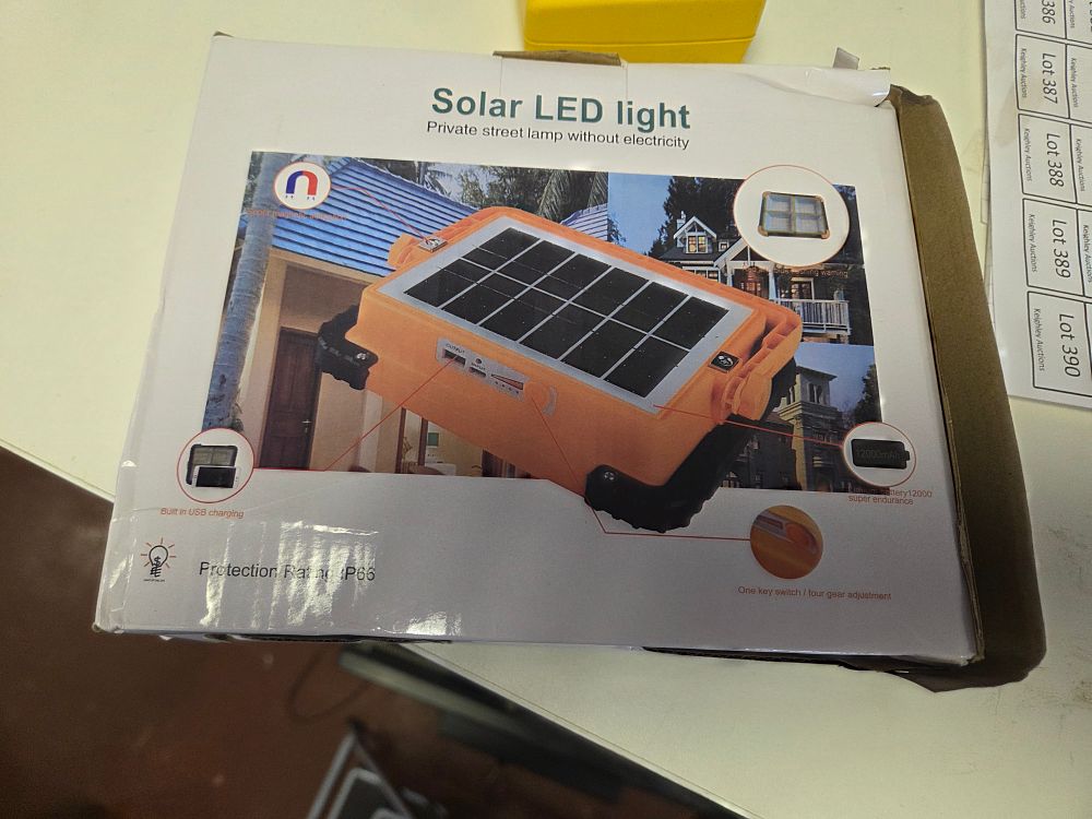 Lot 356 – Portable Solar LED Work Light and Power Bank with 12000mAh Battery