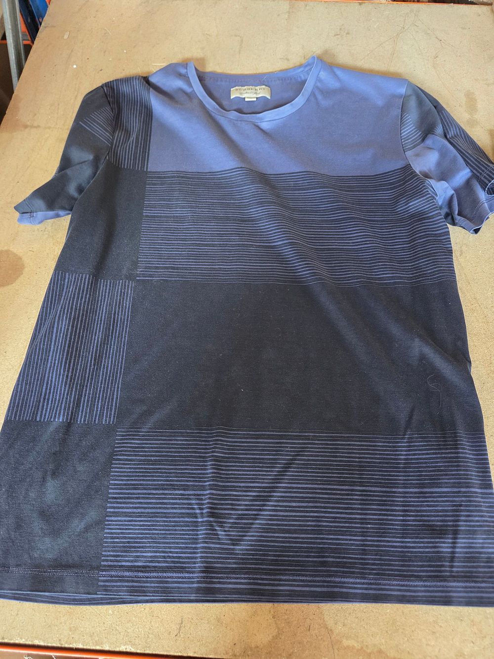 Lot 369 – Vintage Burberry Panelled Colour-Block Pinstripe T-Shirt Size L