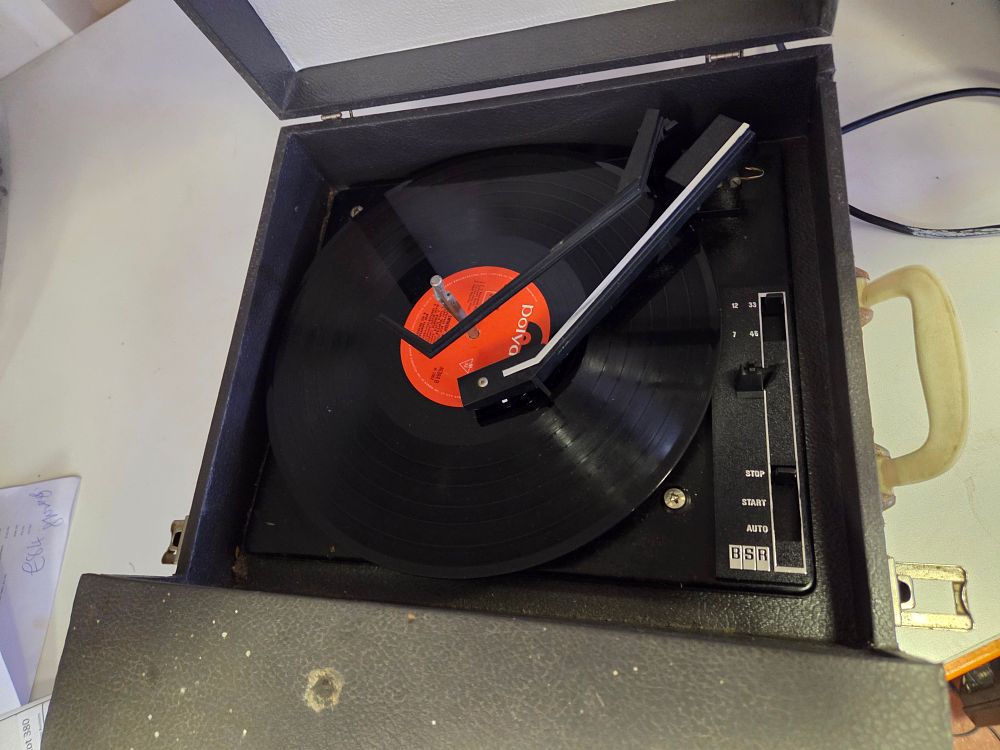 Lot 376 – A Vintage Portable Record Player with BSR Auto-Changer Turntable