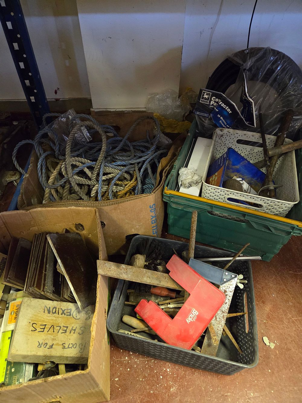 Lot 393 – A Collection of Assorted Trade Tools, Hardware, and Construction Supplies