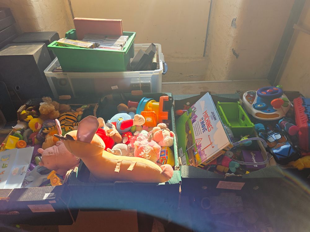Lot 158 – Four Boxes of Children’s Toys, Games, and Media Including Super Mario Plush and Interactive Electronics