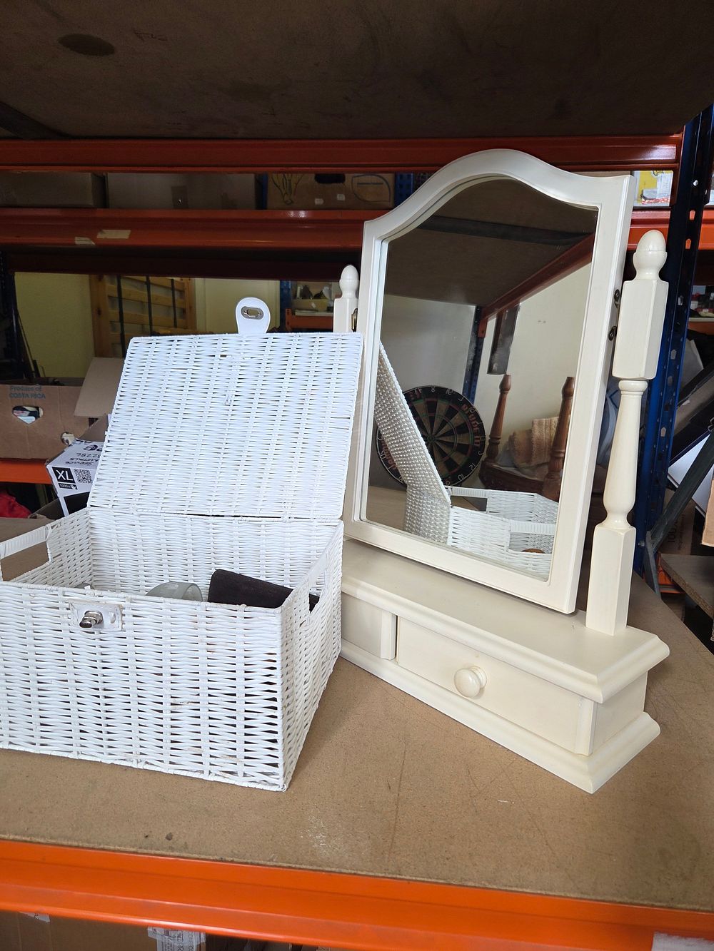 Lot 197 – A Cream Painted Dressing Table Mirror and Basket