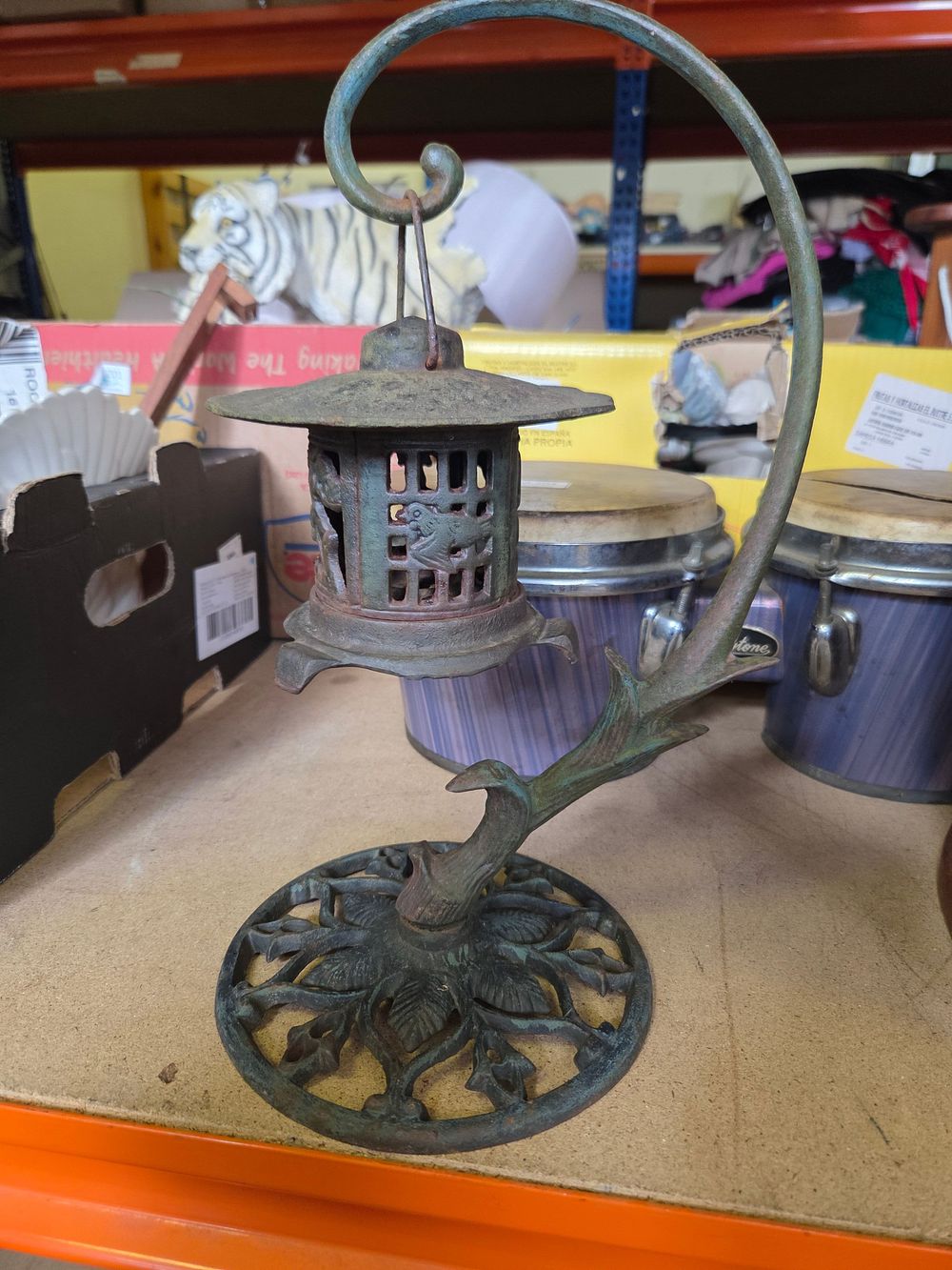 Lot 205 – Japanese Cast Iron Pagoda Garden Lantern on a Branch Form Stand