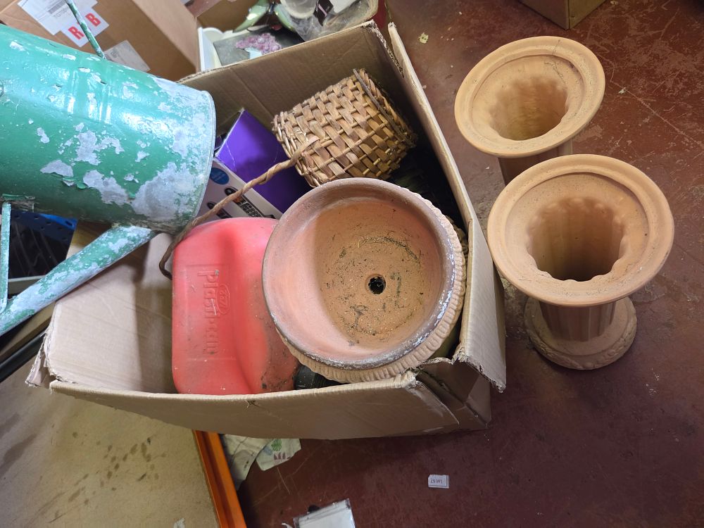 Lot 209 – An Assortment of Garden Wares and Household Items including Terracotta Planters and a Metal Watering Can