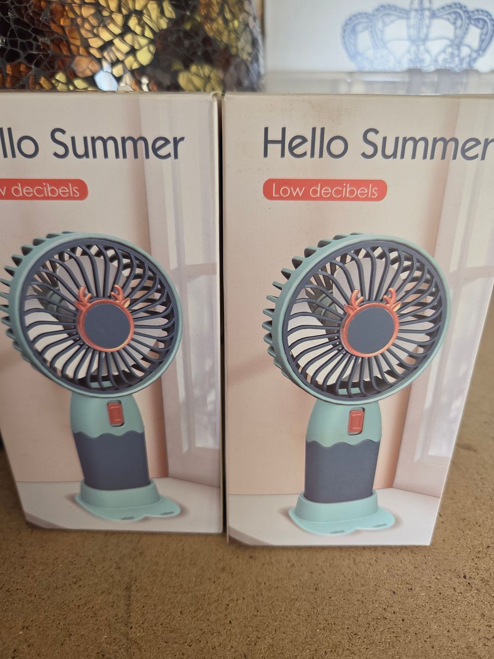 Lot 220 – A Pair of Hello Summer Rechargeable Handheld Mini Fans in Retail Packaging