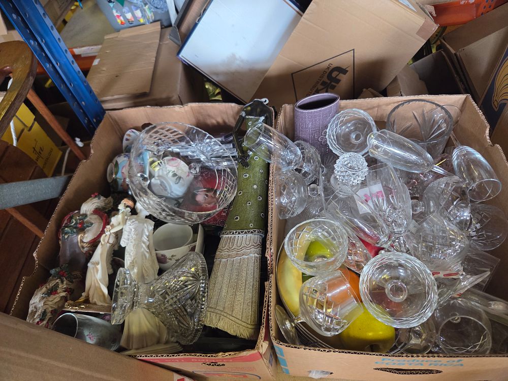 Lot 233 – A Collection of Assorted Glassware, Ceramic Figurines, and Decorative Household Items