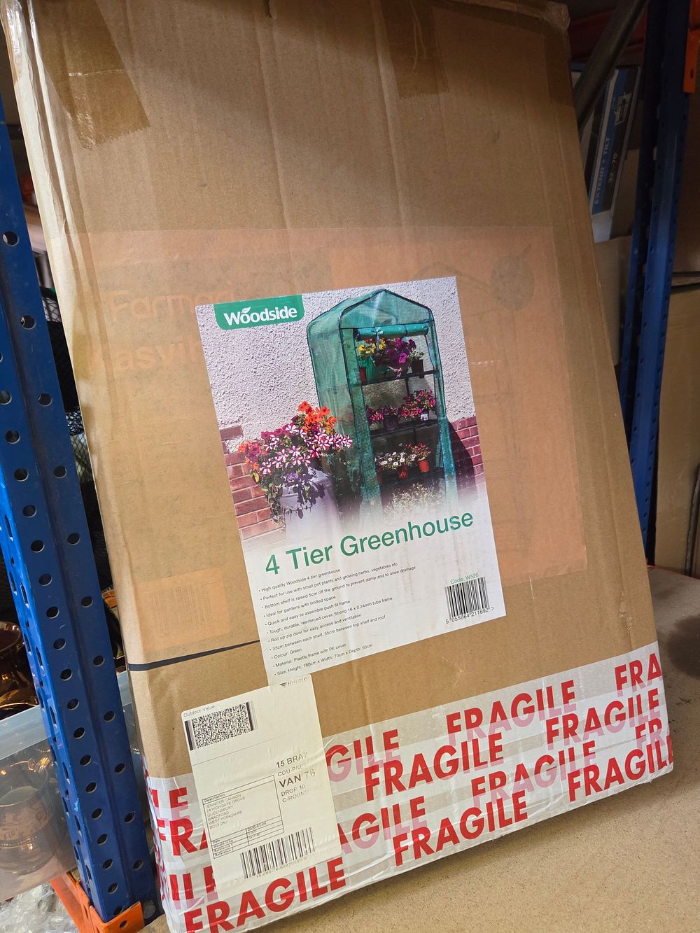 Lot 239 – Woodside WS220 4-Tier Greenhouse with Reinforced PE Cover
