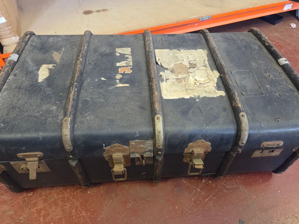 Lot 240 – A Collection of Vintage Travel Luggage including a Steamer Trunk and Hardshell Suitcases