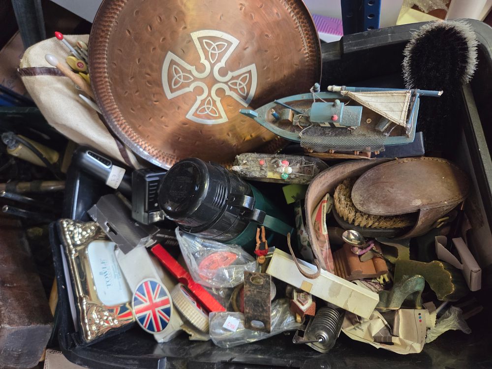 Lot 245 – An Assortment of Decorative and Household Items including a Copper Celtic Charger and a Model Boat