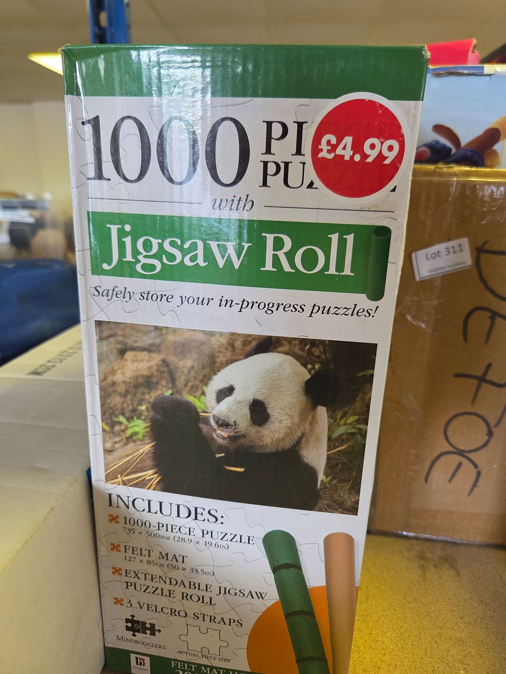 Lot 312 – Hinkler Mind Bogglers 1000-Piece Jigsaw Puzzle and Jigsaw Roll Panda Theme
