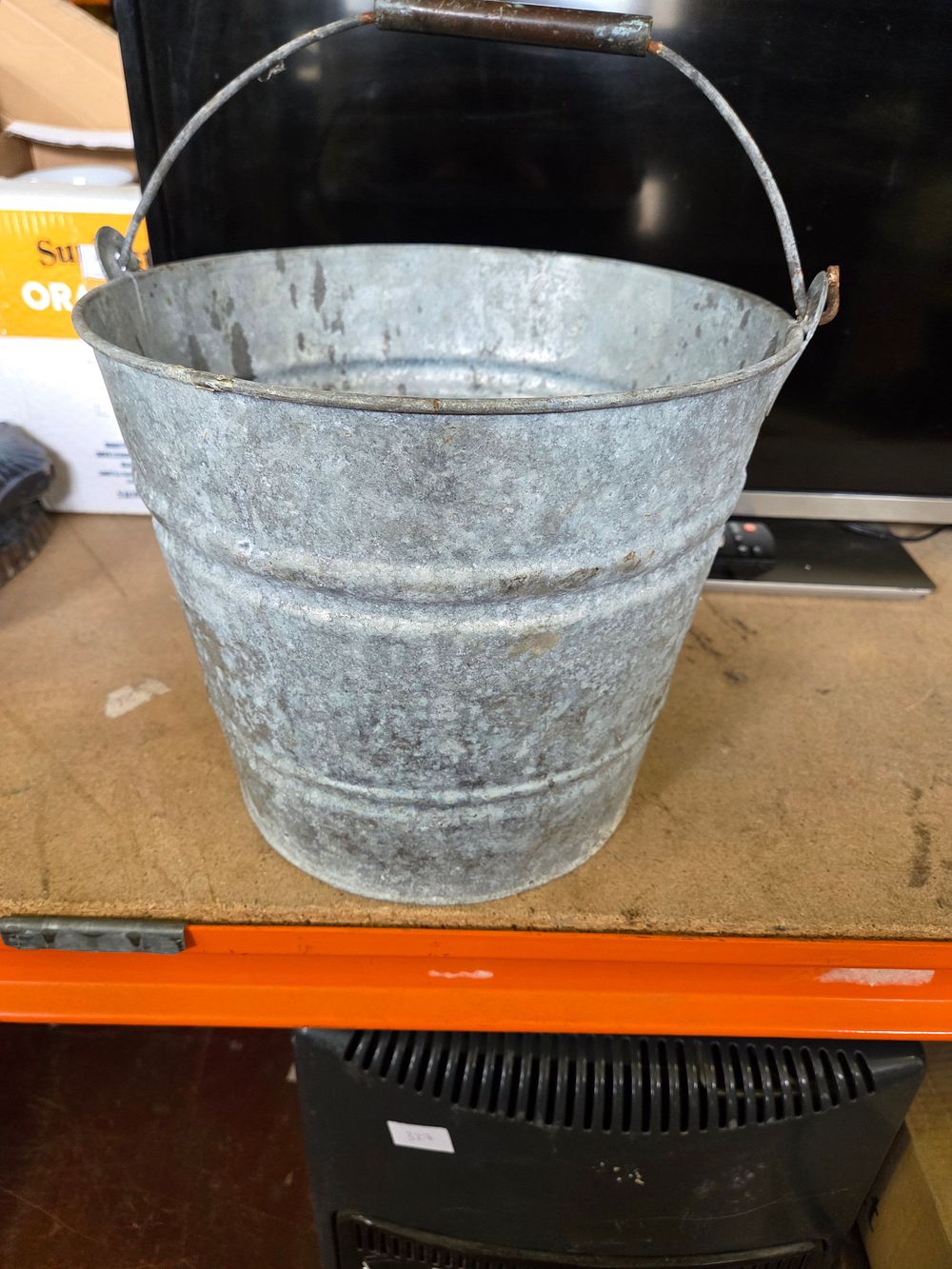 Lot 363 – A Vintage Galvanised Metal Pail with Turned Wood Handle Grip