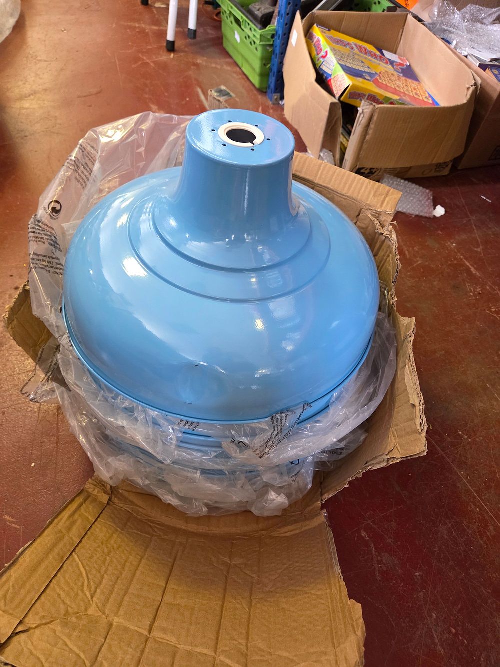 Lot 374 – A Collection of Modern Industrial Tiered Metal Pendant Light Shades in Pale Blue