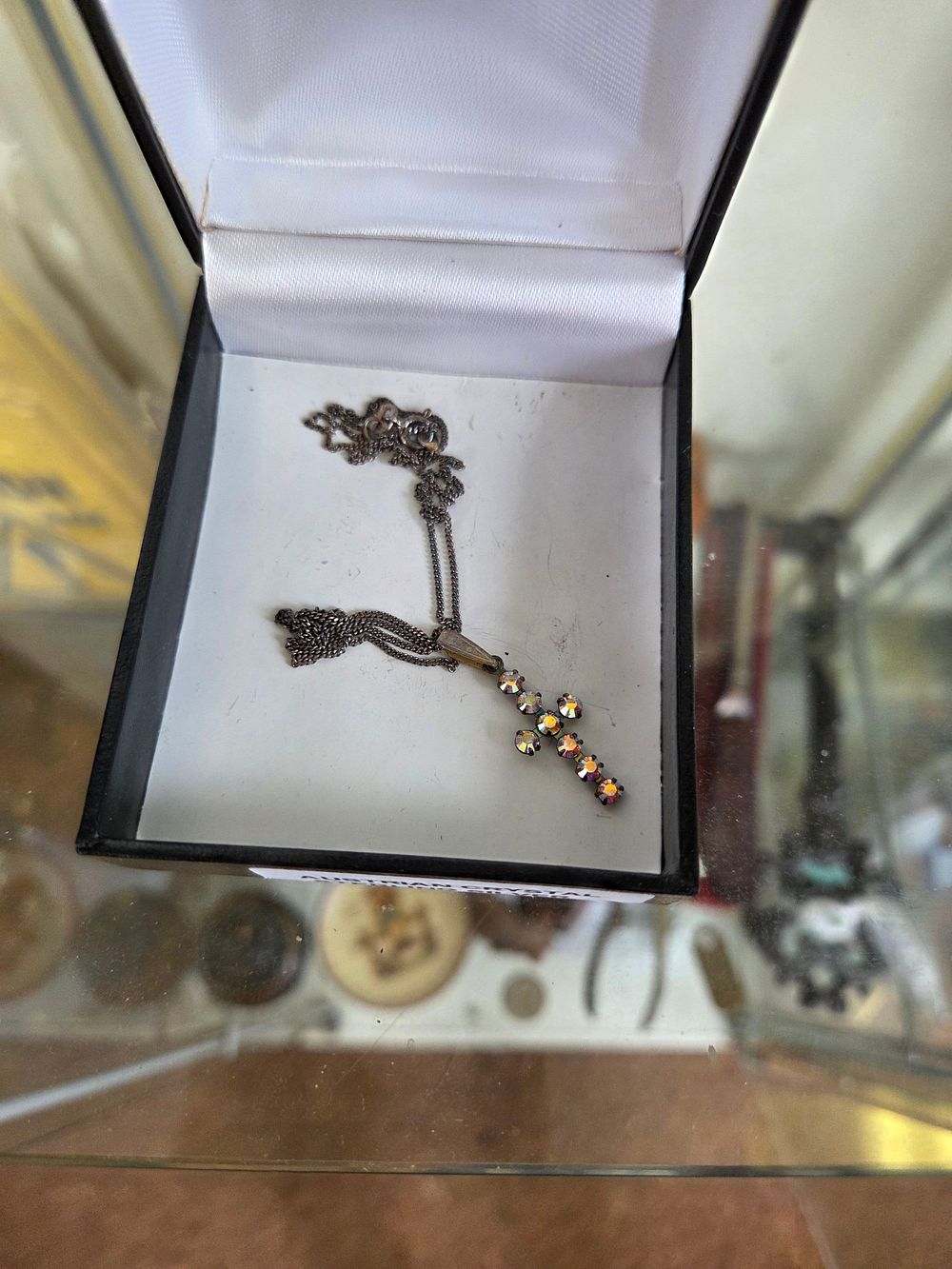 Lot 603 – Vintage Silver Austrian Crystal Cross Tassel Necklace
