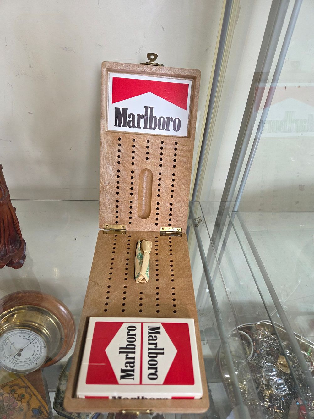 Lot 604 – Vintage Marlboro Branded Promotional Wooden Folding Cribbage Board and Playing Card Set