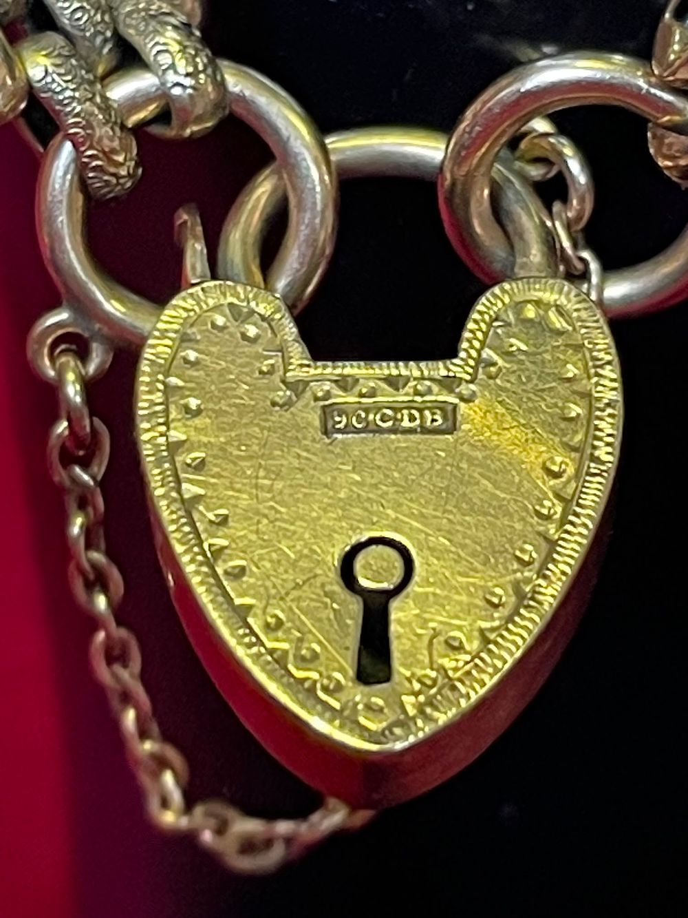 Lot 645 – Victorian 9 Carat Gold Three-Bar Gate Link Bracelet with Heart Padlock Clasp 14.73g