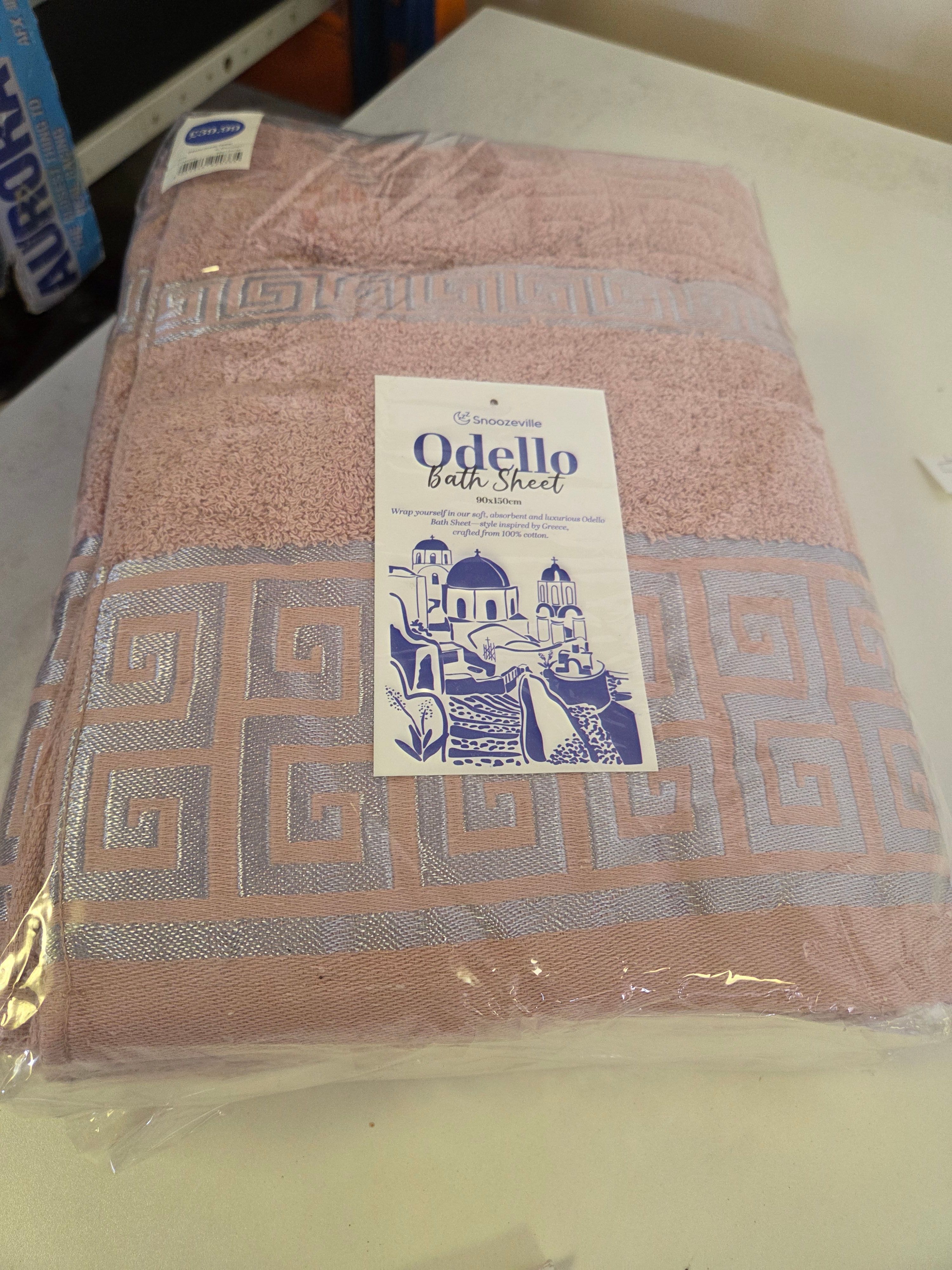 Snoozeville Odello 100% Cotton Greek Key Pattern Bath Sheet in Dusty Rose