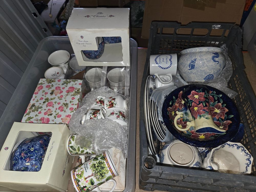 Lot 168 – Two Boxes of Miscellaneous Ceramic Teaware and Decorative Items Including Boxed Chintz Set