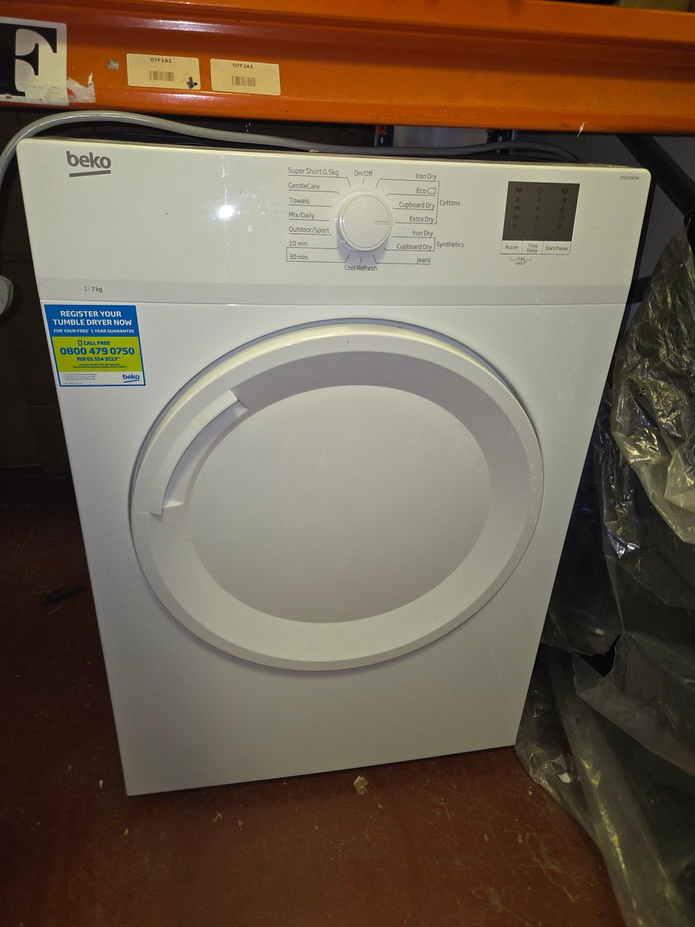 Lot 177 – Beko DTGV7000W 7kg Vented Tumble Dryer working order