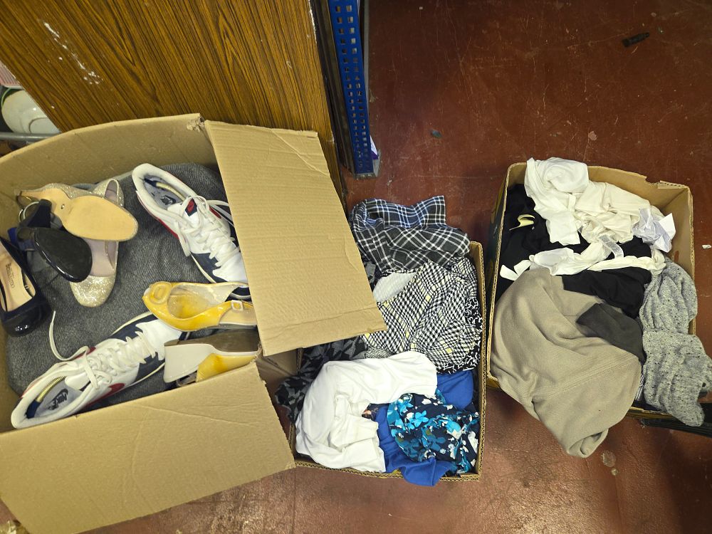 Lot 179 – Three Boxes of Mixed Clothing and Footwear Including Nike and Bellisimo