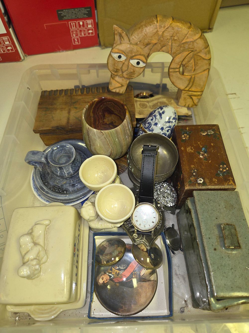 Lot 208 – One Box of Miscellaneous Collectables Including Lurpak Butter Dish and Nelson Plate