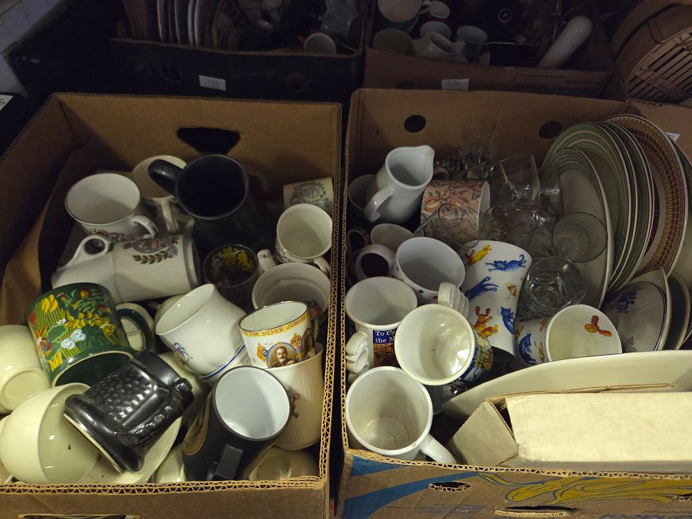 Lot 240 – Two Boxes of Miscellaneous Ceramic Tableware and Glassware Including King George V Silver Jubilee Mug