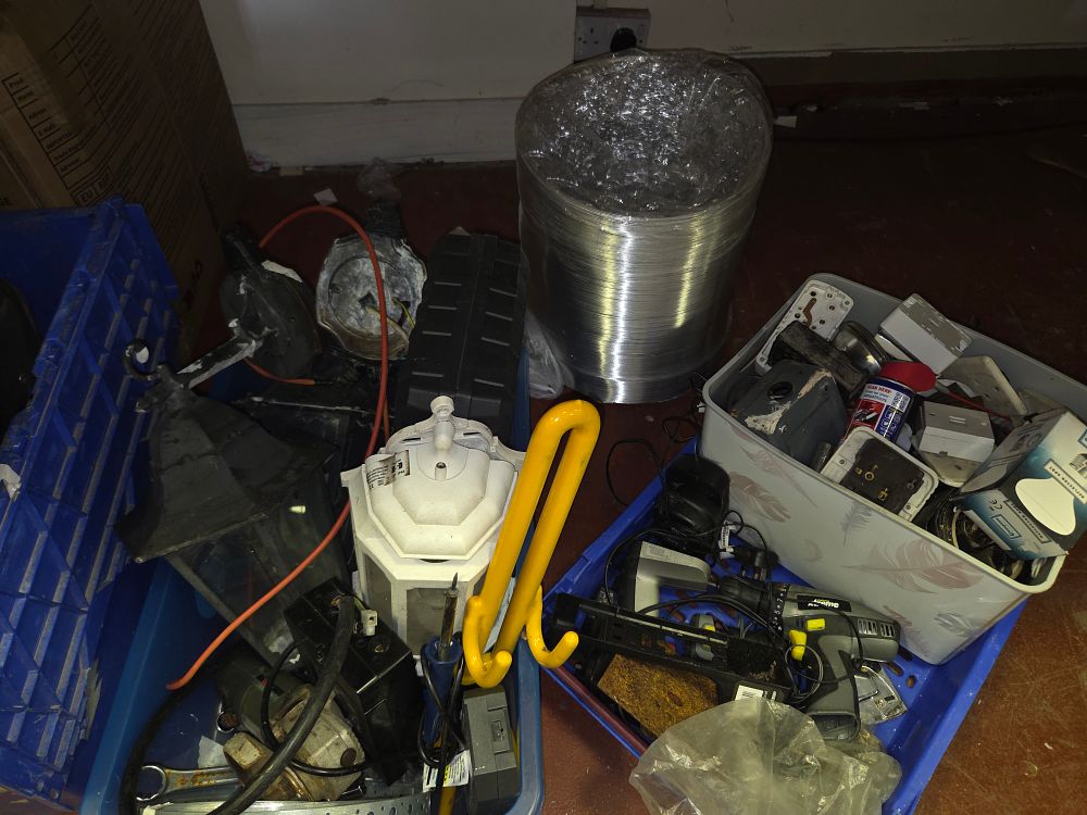 Lot 246 – Two Boxes of Mixed DIY Electrical Hardware and Tools Including a Home Cordless Drill