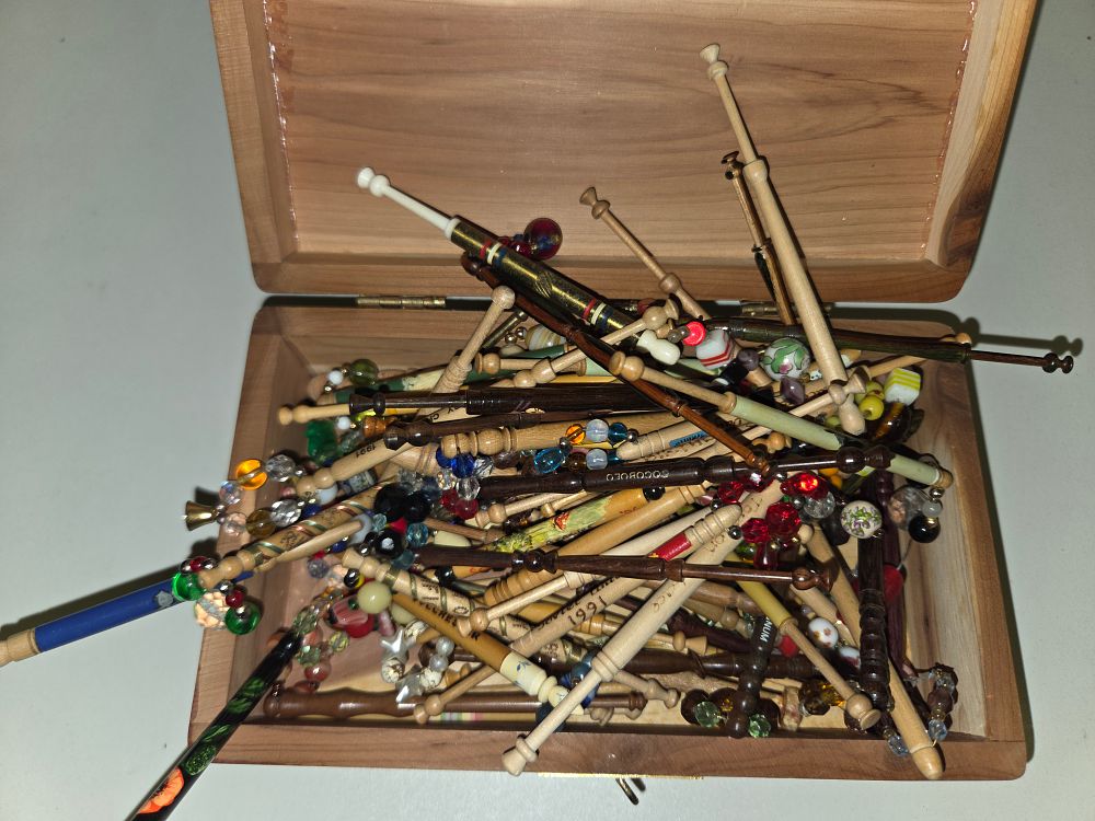 Lot 262 – One Box of East Midlands Style Lace-Making Bobbins Including Spangled Examples