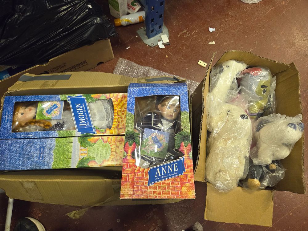 Lot 281 – Two Boxes of Dolls and Plush Soft Toys Including The Promenade Collection