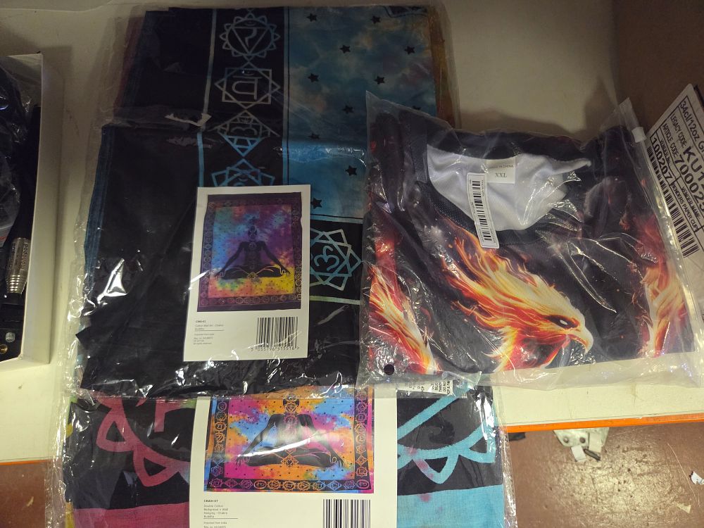 Lot 286 – A Selection of Chakra Buddha Cotton Textiles and a Phoenix Graphic T-Shirt size xxl