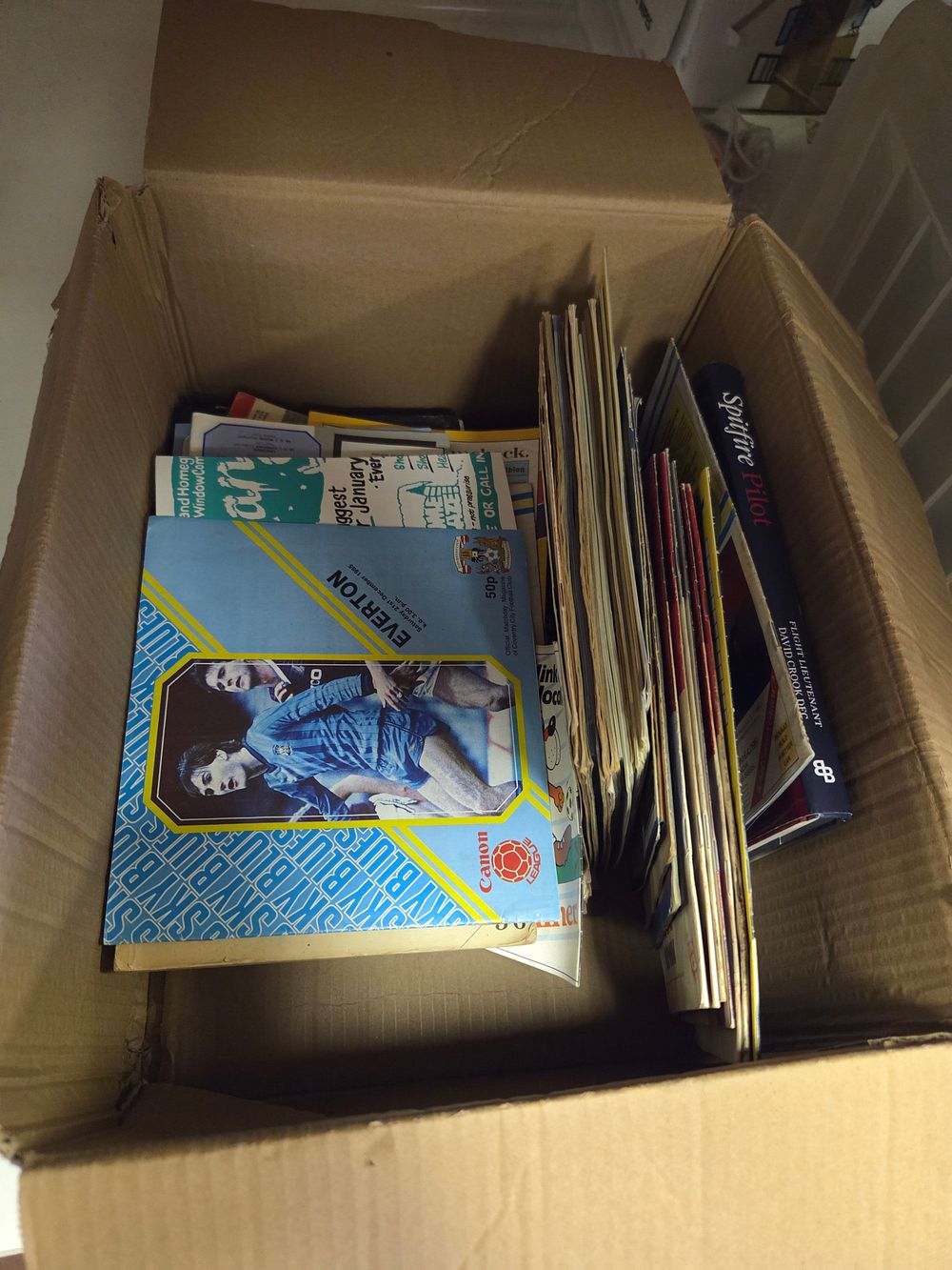 Lot 300 – One Box of Mixed Ephemera Including Football Matchday Programmes Coventry City vs Everton 1985 and Aviation Literature