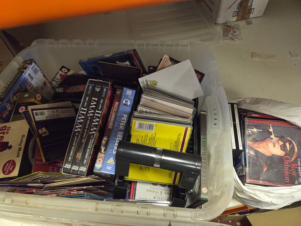 Lot 301 – One Box and Bag of Mixed Media Including Roy Orbison WWII History and Peter Sellers