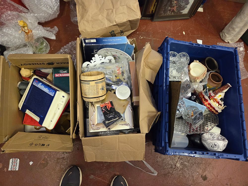 Lot 314 – Three Boxes of Toys, Ceramics, Glassware, and Miscellaneous Household Items